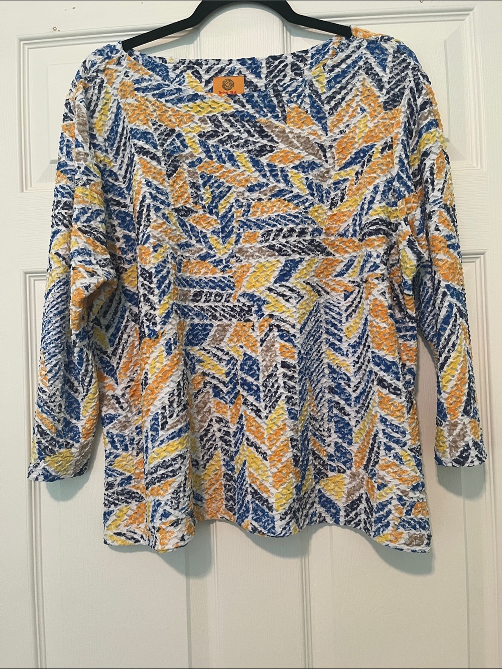 Ruby Rd. Women's Printed Long Sleeve Tee in Blue & Yellow